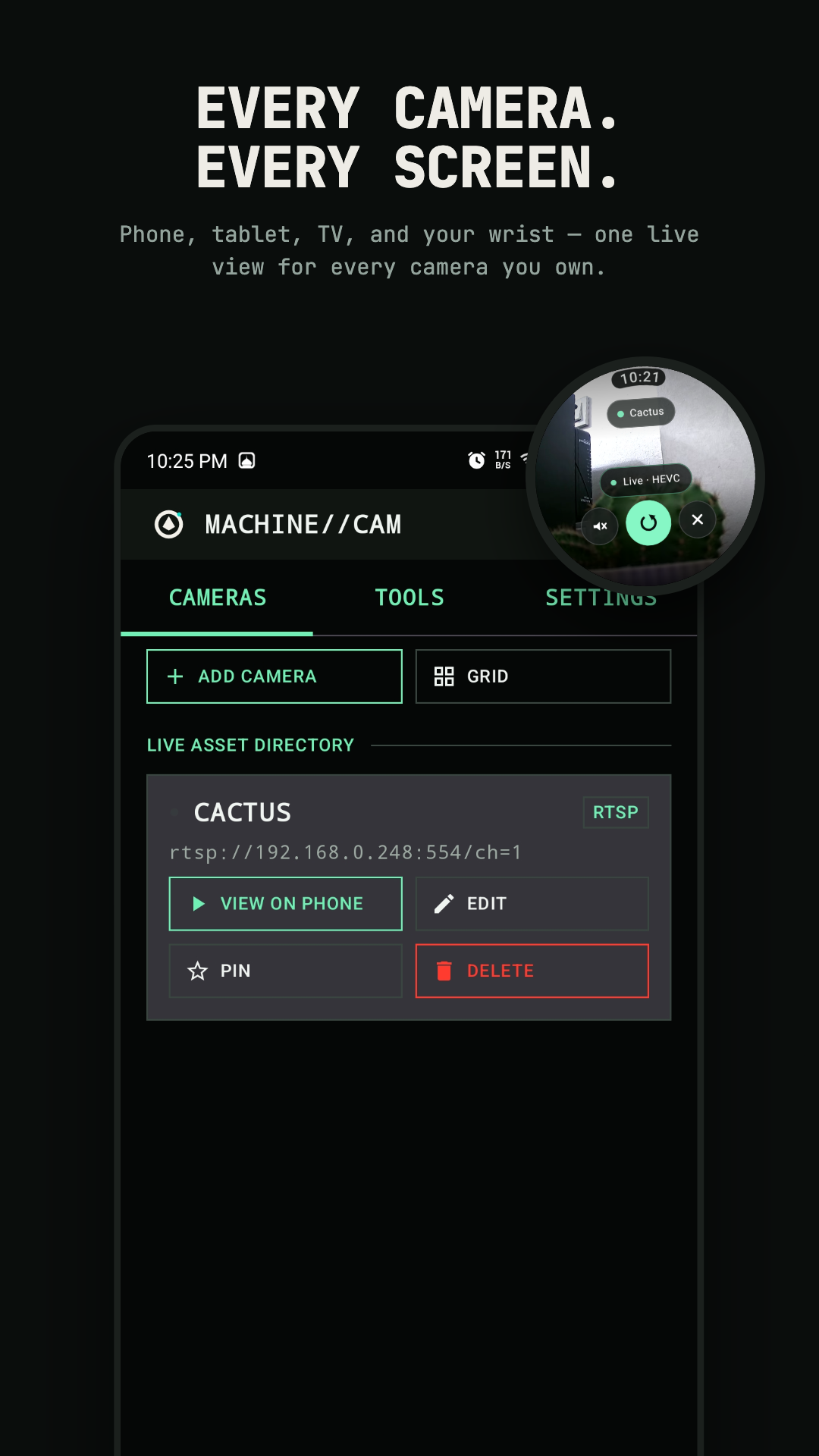 Machine Cam full-screen live playback on Android