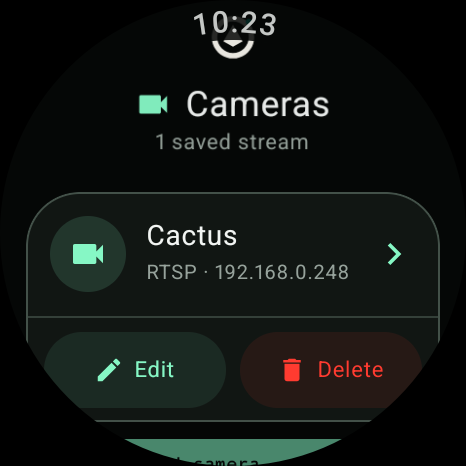 Machine Cam camera list on Wear OS