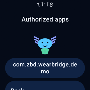 WearBridge authorized apps on the watch