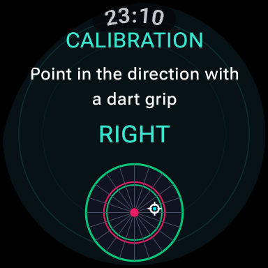 Watch calibration screen asking you to point in your dart-grip direction