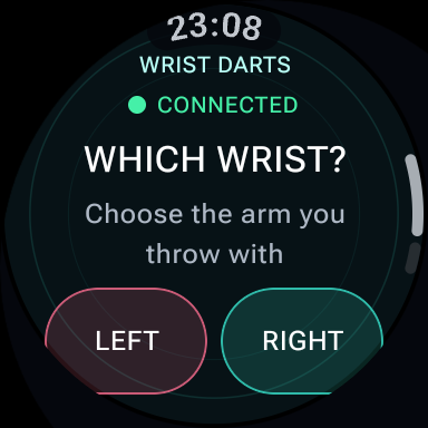 Watch screen asking which wrist you throw with, left or right