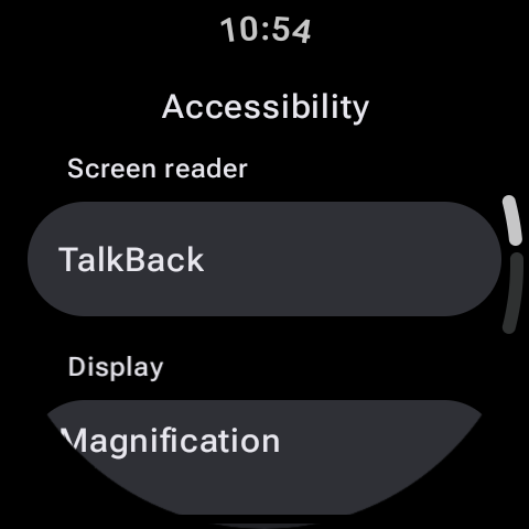 Wear OS Accessibility Settings Menu