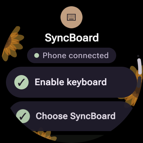 SyncBoard watch setup screen