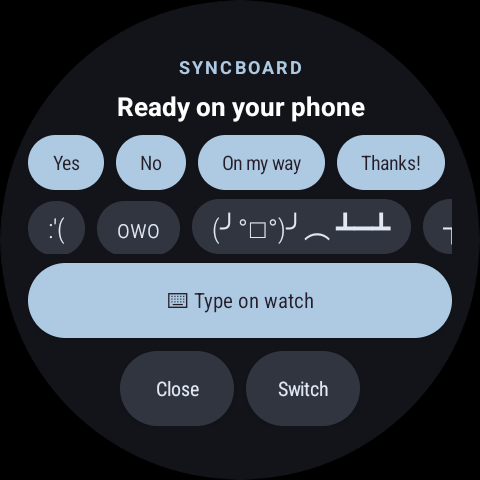 SyncBoard quick reply screen
